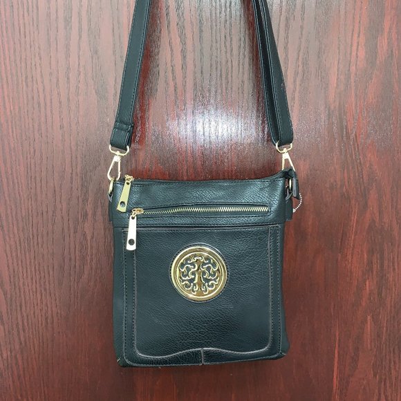 BLACK LEATHER CROSS-BODY BAG - Picture 1 of 4